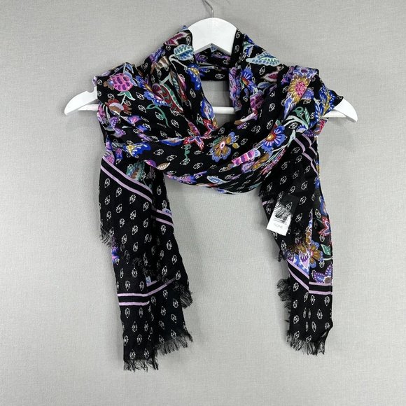 LOFT Accessories - Loft Women's Scarf Black Modal Cotton Fringe Flower Geometric Flowy Lightweight